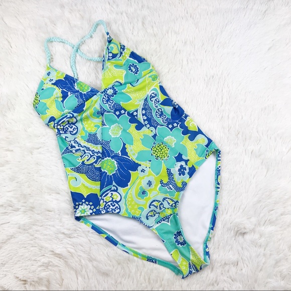 Folded & Hung One Piece Swimsuit Floral Tie Back - Picture 2 of 7